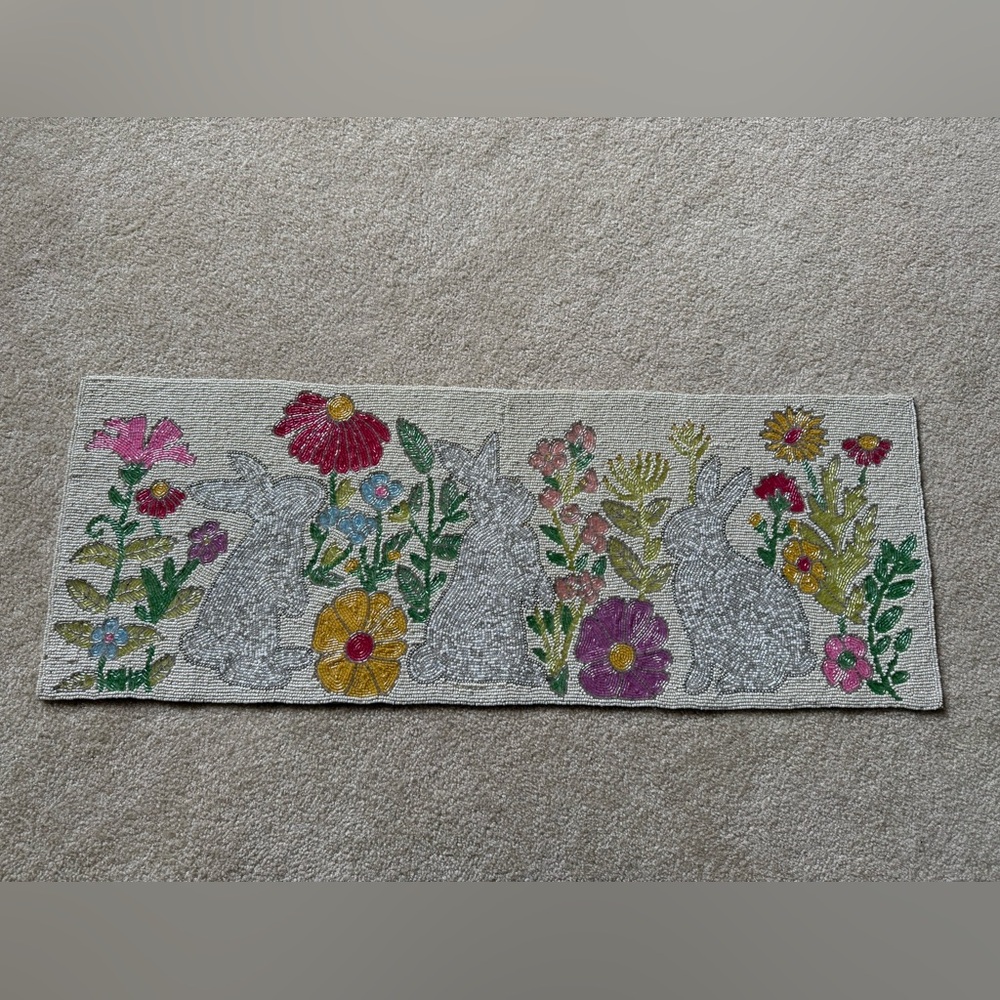 Beaded table runner centerpiece Easter bunnies